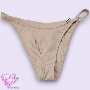 Nwot Forever 21 L Cream Tan lowrise Bikini Bottoms Swim Bathing Suit Rib Texture